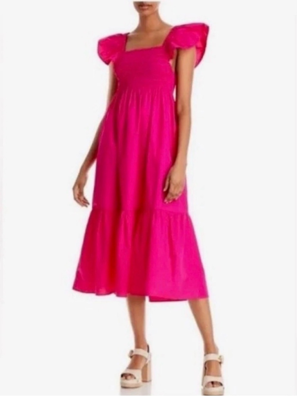 Jason Wu Boho Tiered Midi Dress Pink Cotton Size Medium Flowy Feminine Spring
